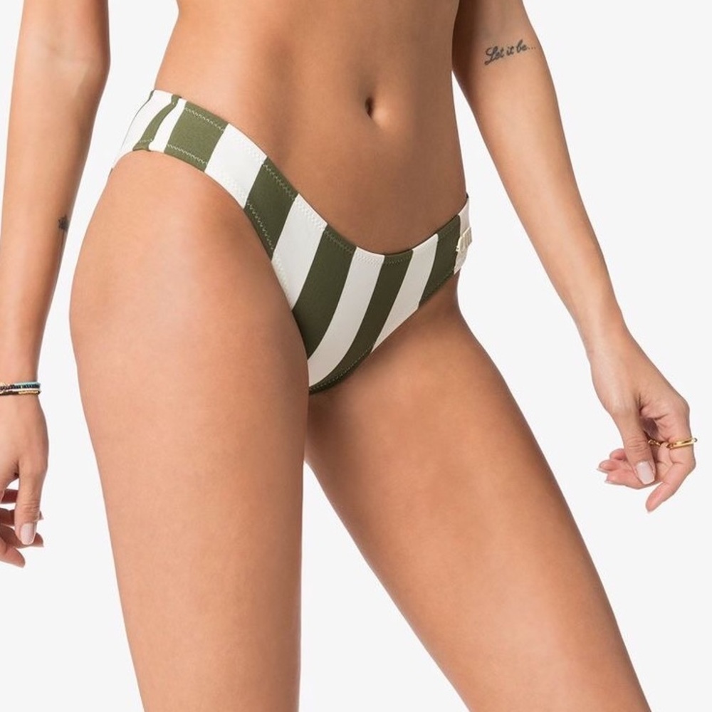 Solid & Striped Elle Striped Bikini Bottoms in Olive Green Safari Stripe